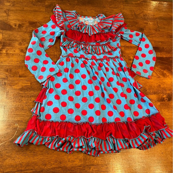 Mustard Pie Other - Mustard Pie blue red polka dot ruffle dress size 7